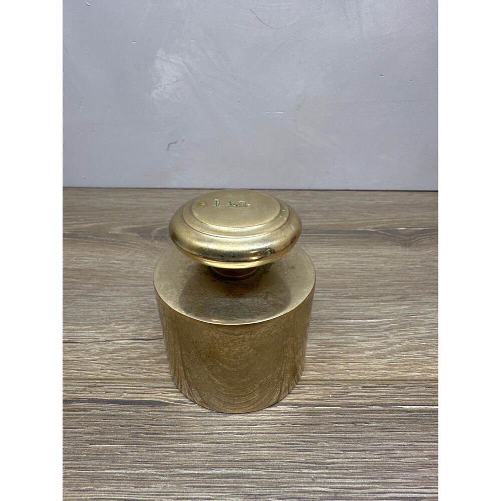Antique Heavy Brass 1LB Imperial Cylindrical Knob Top Scale Weight Industrial